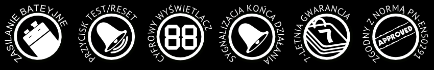 Czujnik tlenku węgla KIDDE z wyświetlaczem LCD cechy