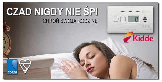 Czujnik tlenku węgla KIDDE z wyświetlaczem LCD czad nie śpi