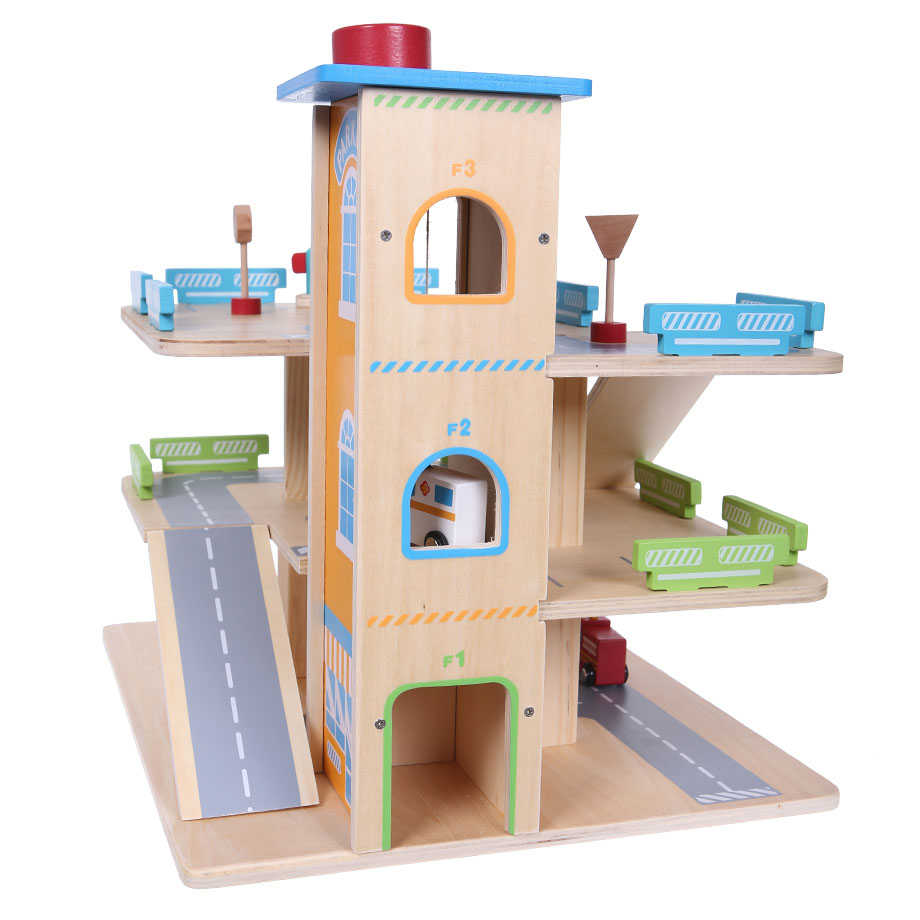 Drewniany tor z garażem i winda ECOTOYS 1085 Drewniany tor z garażem i winda ECOTOYS 1085