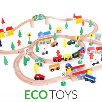 Kolejka drewniana ECOTOYS zawiera 100 elementów i logo HJD93950A Kolejka drewniana ECOTOYS zawiera 100 elementów i logo HJD93950A