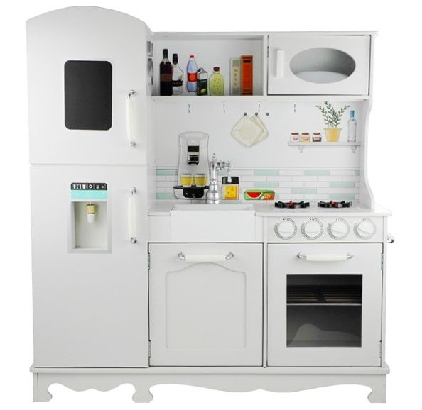 Kuchnia drewniana Nela biała z lodówką i piekarnikiem